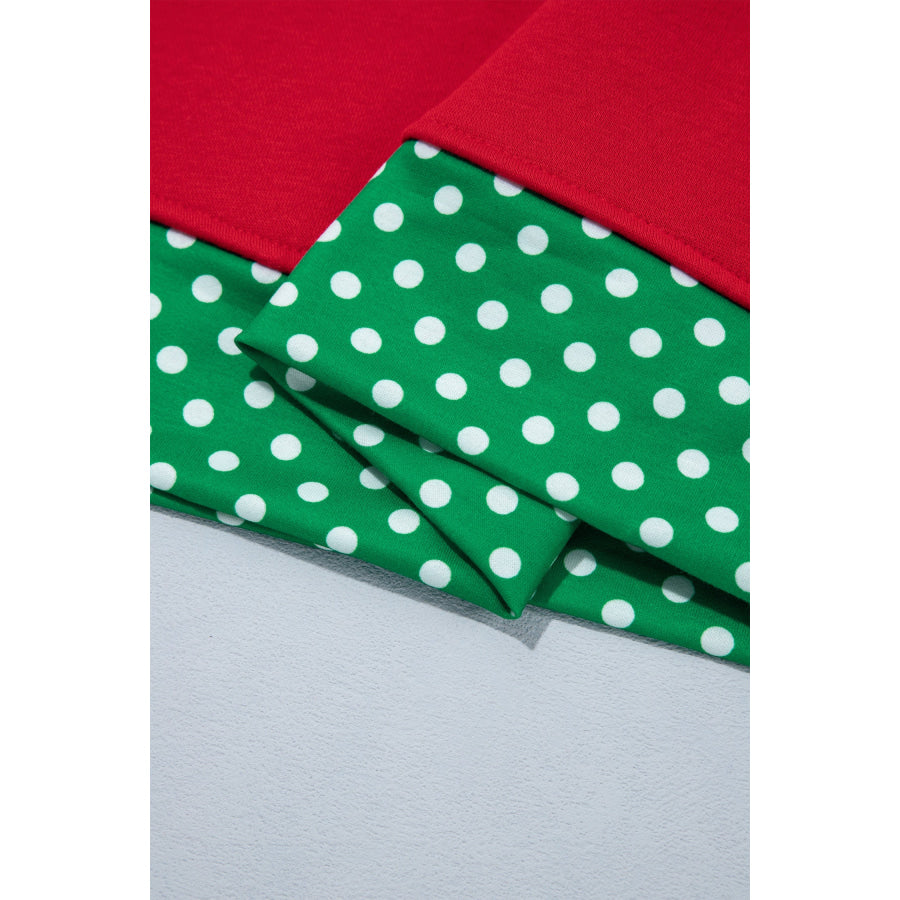 Fiery Red Polka Dot Letter Print Contrast Trim Mock Neck Sweatshirt Tops/Sweatshirts & Hoodies