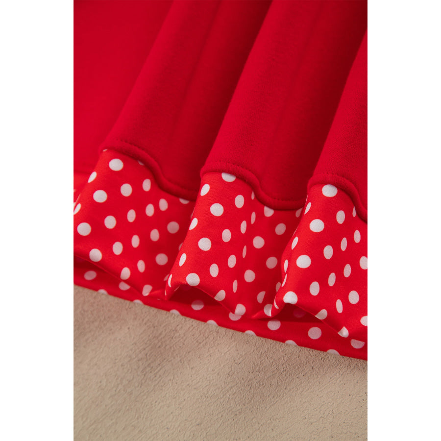 Fiery Red Polka Dot Letter Print Contrast Trim Mock Neck Sweatshirt Tops/Sweatshirts & Hoodies