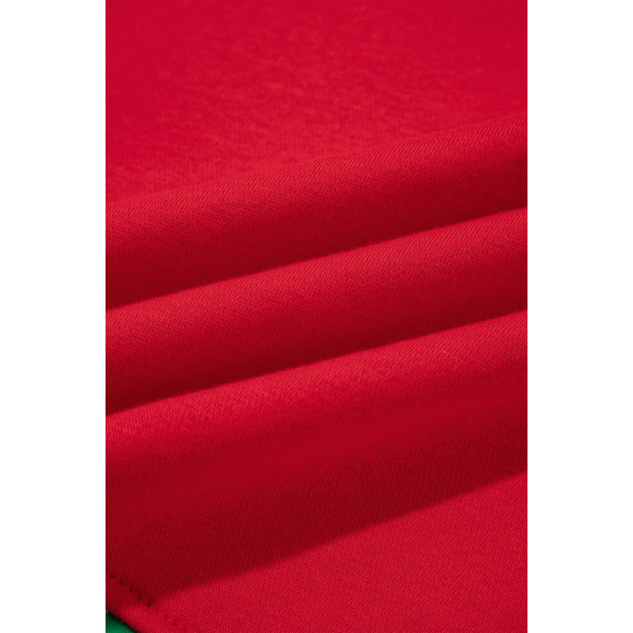 Fiery Red Polka Dot Letter Print Contrast Trim Mock Neck Sweatshirt Tops/Sweatshirts & Hoodies