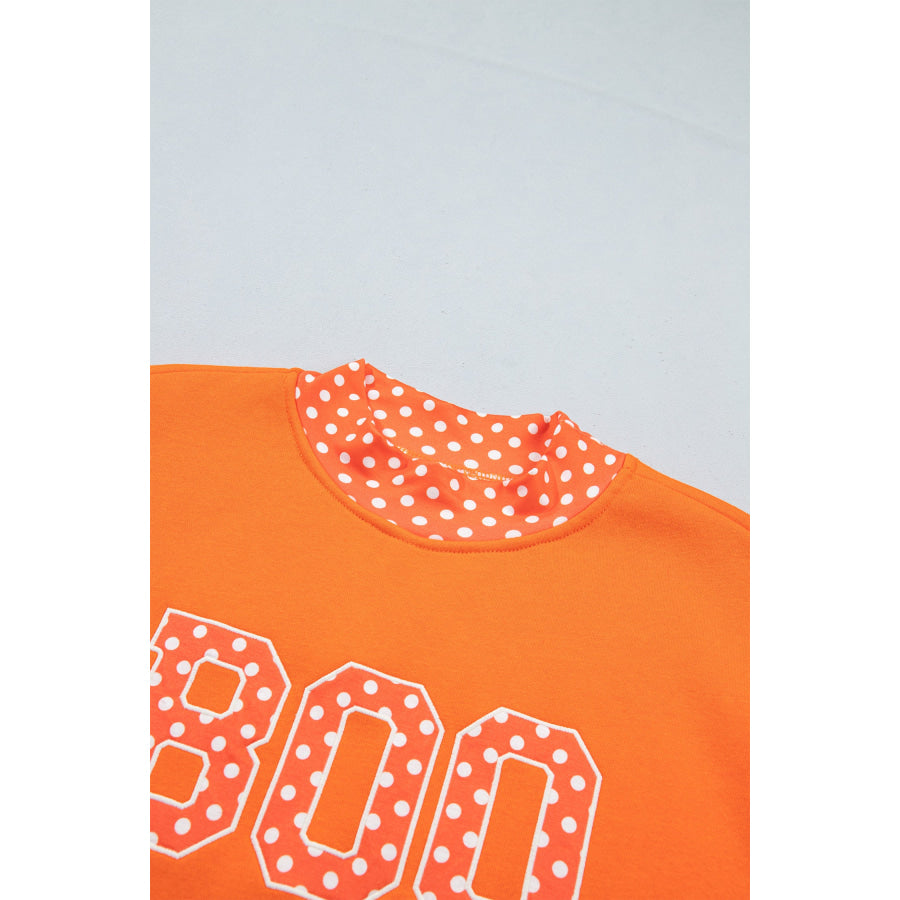 Fiery Red Polka Dot Letter Print Contrast Trim Mock Neck Sweatshirt Tops/Sweatshirts & Hoodies