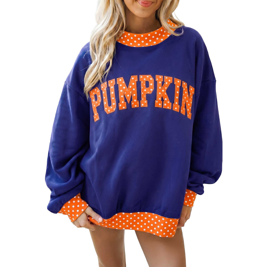 Fiery Red Polka Dot Letter Print Contrast Trim Mock Neck Sweatshirt Tops/Sweatshirts & Hoodies
