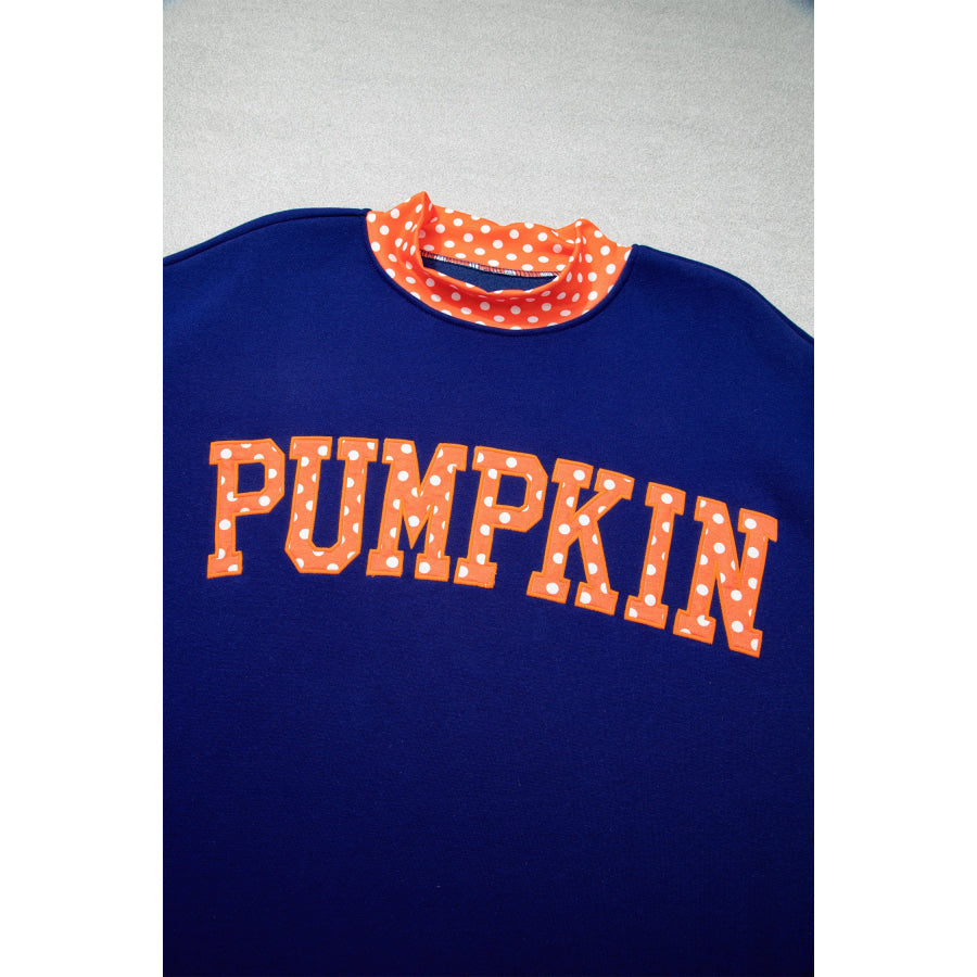 Fiery Red Polka Dot Letter Print Contrast Trim Mock Neck Sweatshirt Tops/Sweatshirts & Hoodies