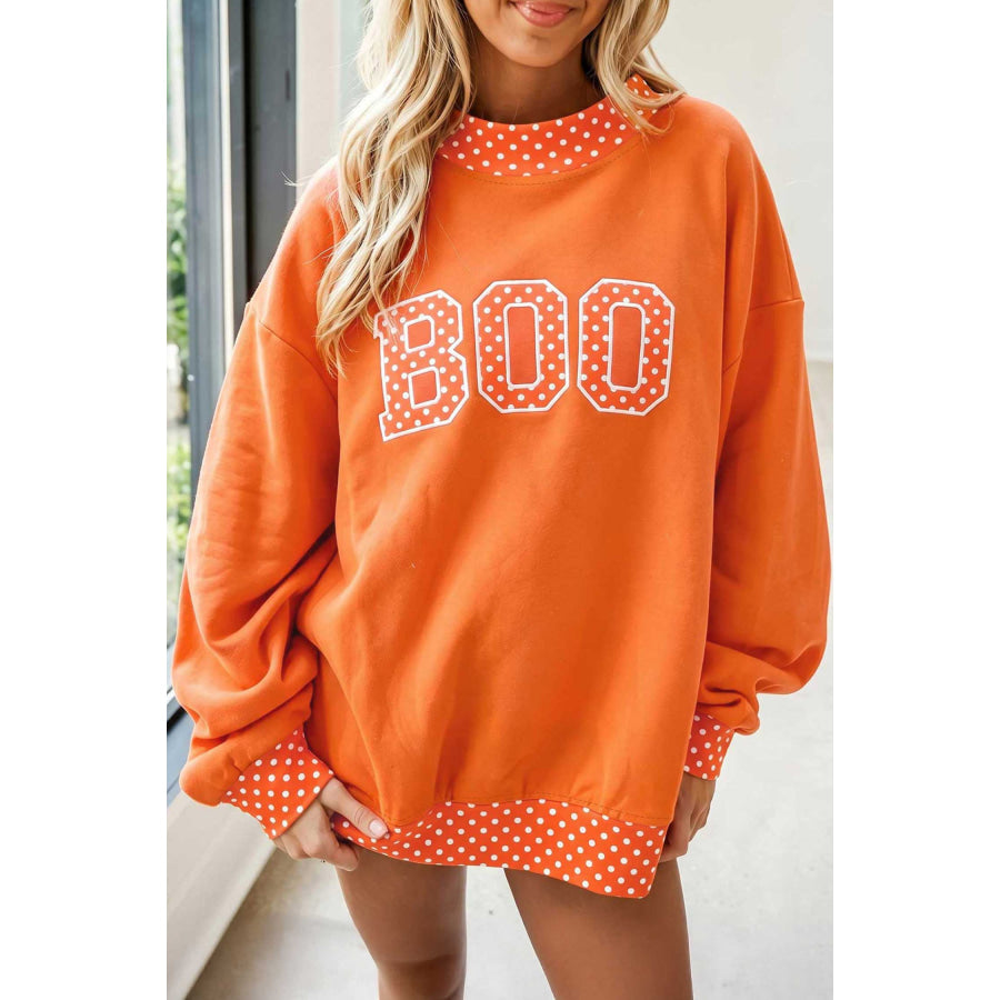 Fiery Red Polka Dot Letter Print Contrast Trim Mock Neck Sweatshirt Tops/Sweatshirts & Hoodies
