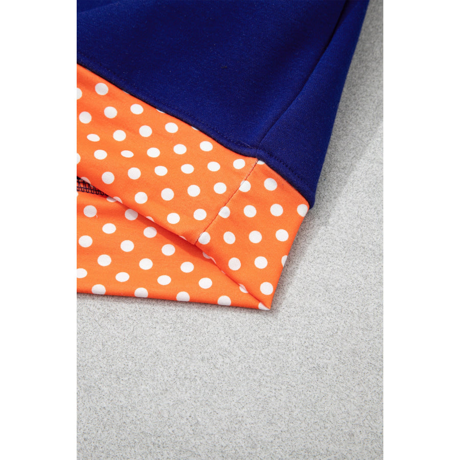 Fiery Red Polka Dot Letter Print Contrast Trim Mock Neck Sweatshirt Tops/Sweatshirts & Hoodies