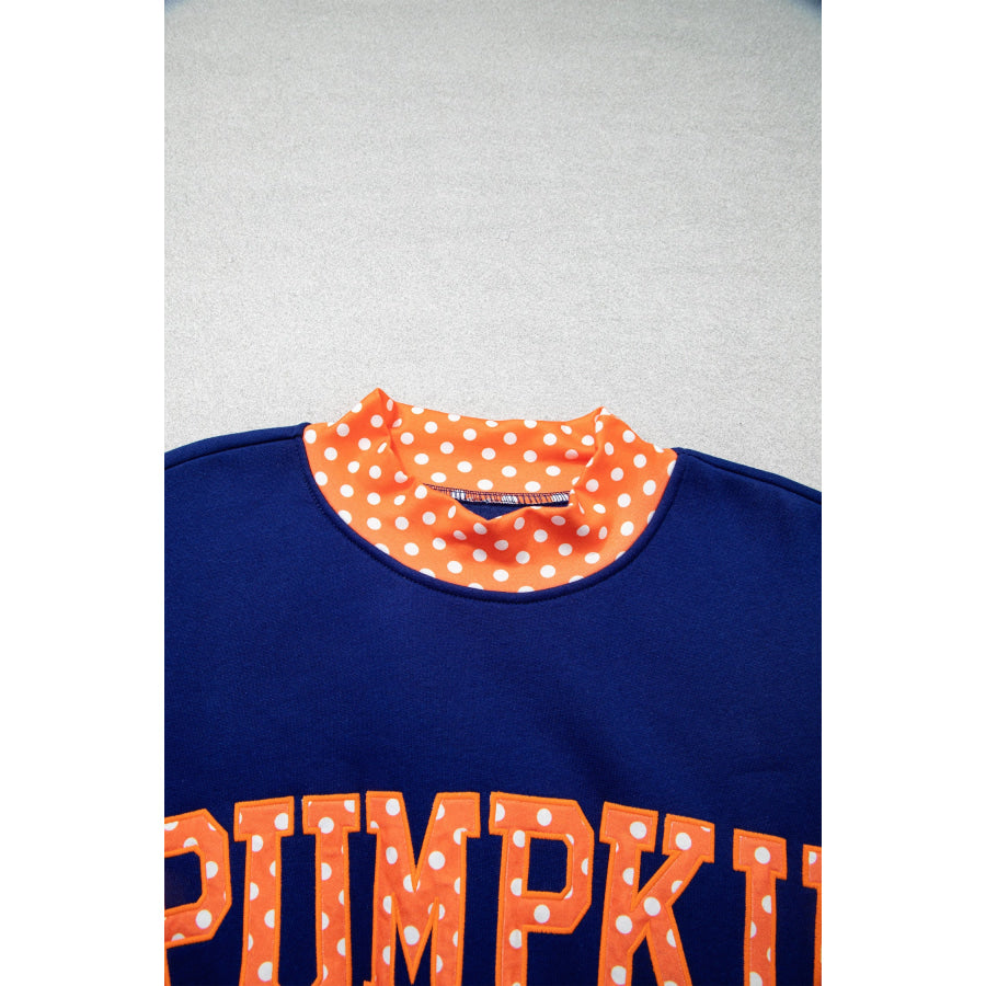 Fiery Red Polka Dot Letter Print Contrast Trim Mock Neck Sweatshirt Tops/Sweatshirts & Hoodies
