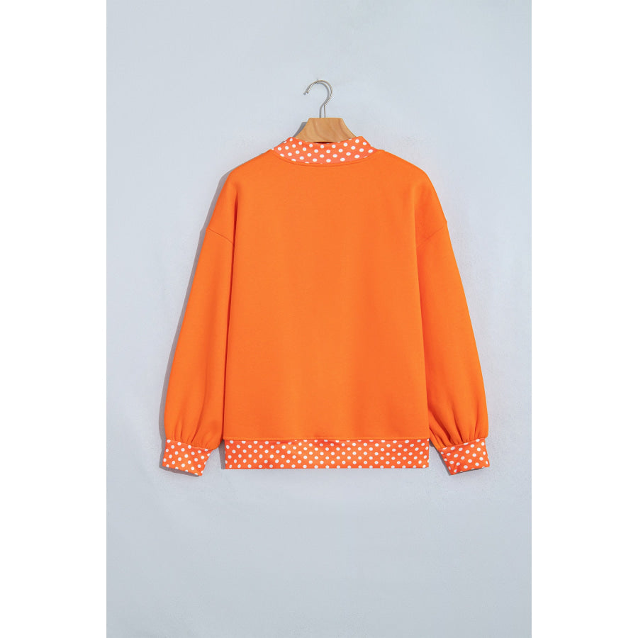 Fiery Red Polka Dot Letter Print Contrast Trim Mock Neck Sweatshirt Tops/Sweatshirts & Hoodies