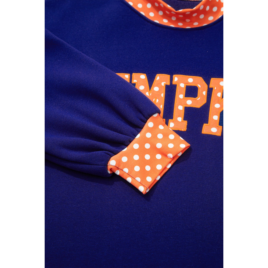 Fiery Red Polka Dot Letter Print Contrast Trim Mock Neck Sweatshirt Tops/Sweatshirts & Hoodies