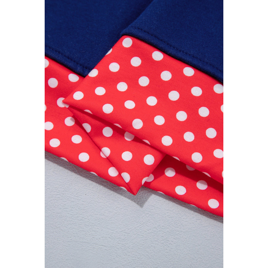 Fiery Red Polka Dot Letter Print Contrast Trim Mock Neck Sweatshirt Tops/Sweatshirts & Hoodies