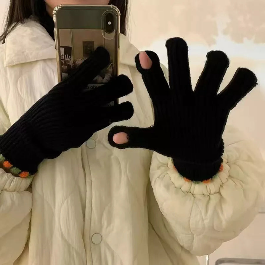 Fingerless Knitted Gloves Black / ONESIZE Apparel and Accessories