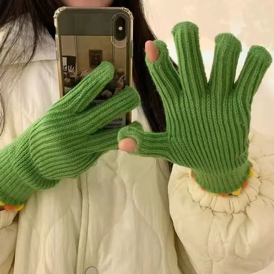Fingerless Knitted Gloves Dark Green / ONESIZE Apparel and Accessories