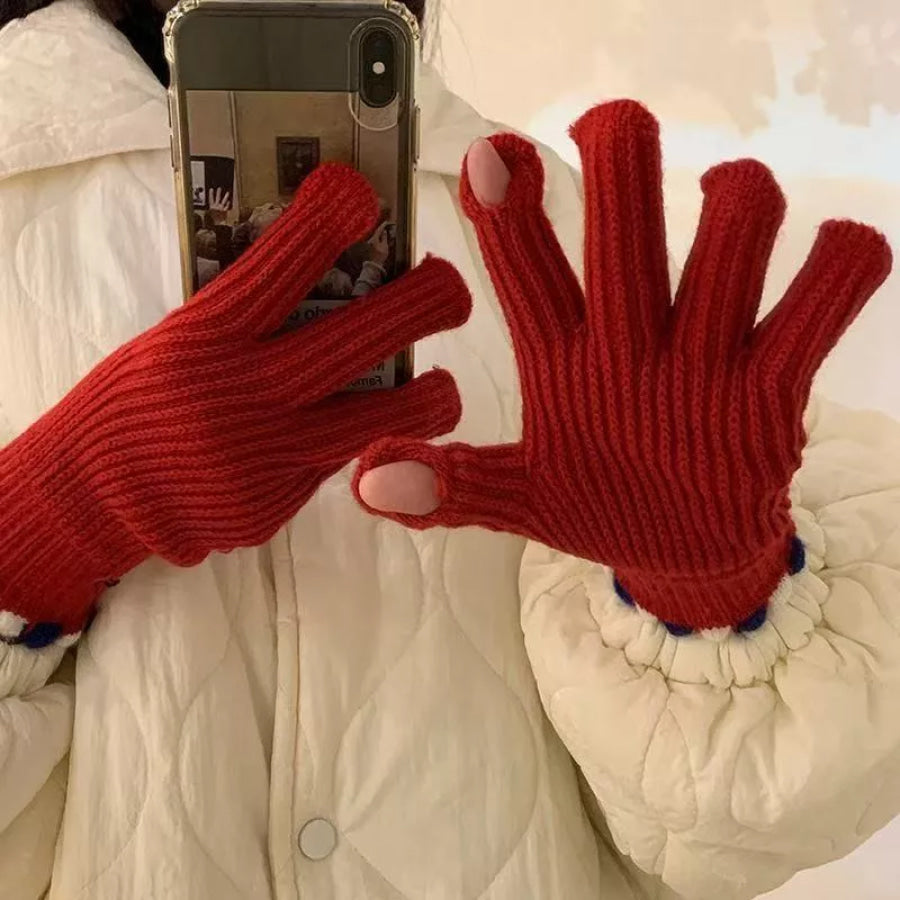 Fingerless Knitted Gloves Deep Red / ONESIZE Apparel and Accessories