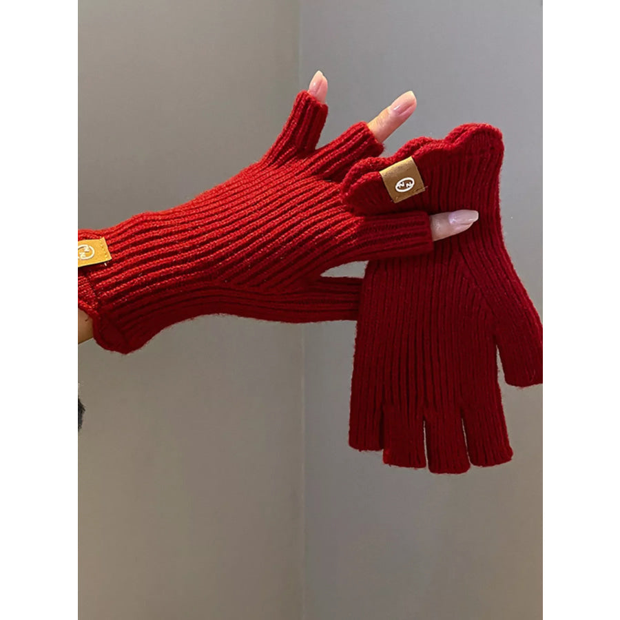 Fingerless Knitted Gloves Red / ONESIZE Apparel and Accessories
