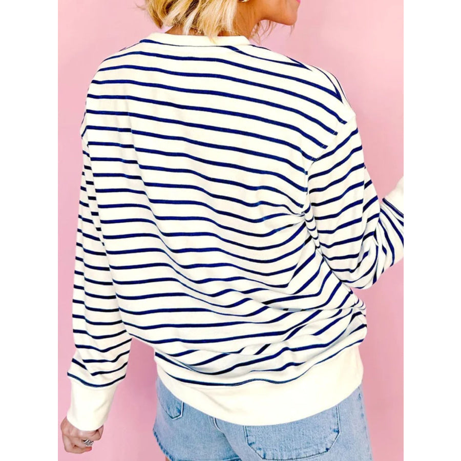 FIRECRACKER Striped Long Sleeve Sweatshirt Stripe / S Apparel and Accessories