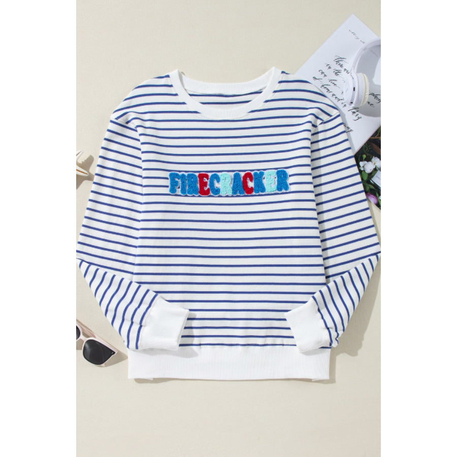 FIRECRACKER Striped Round Neck Long Sleeve Sweatshirt Apparel and Accessories