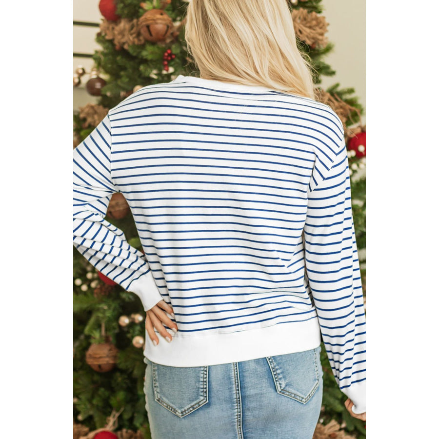 FIRECRACKER Striped Round Neck Long Sleeve Sweatshirt Apparel and Accessories