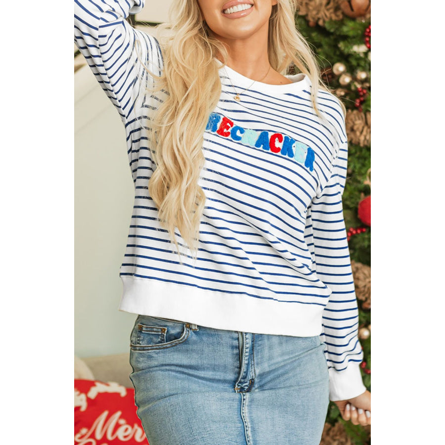 FIRECRACKER Striped Round Neck Long Sleeve Sweatshirt Apparel and Accessories