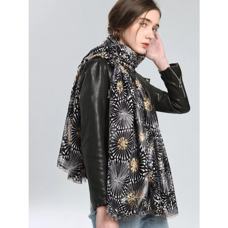 Fireworks Print Lightweight Scarf Black / One Size Apparel and Accessories