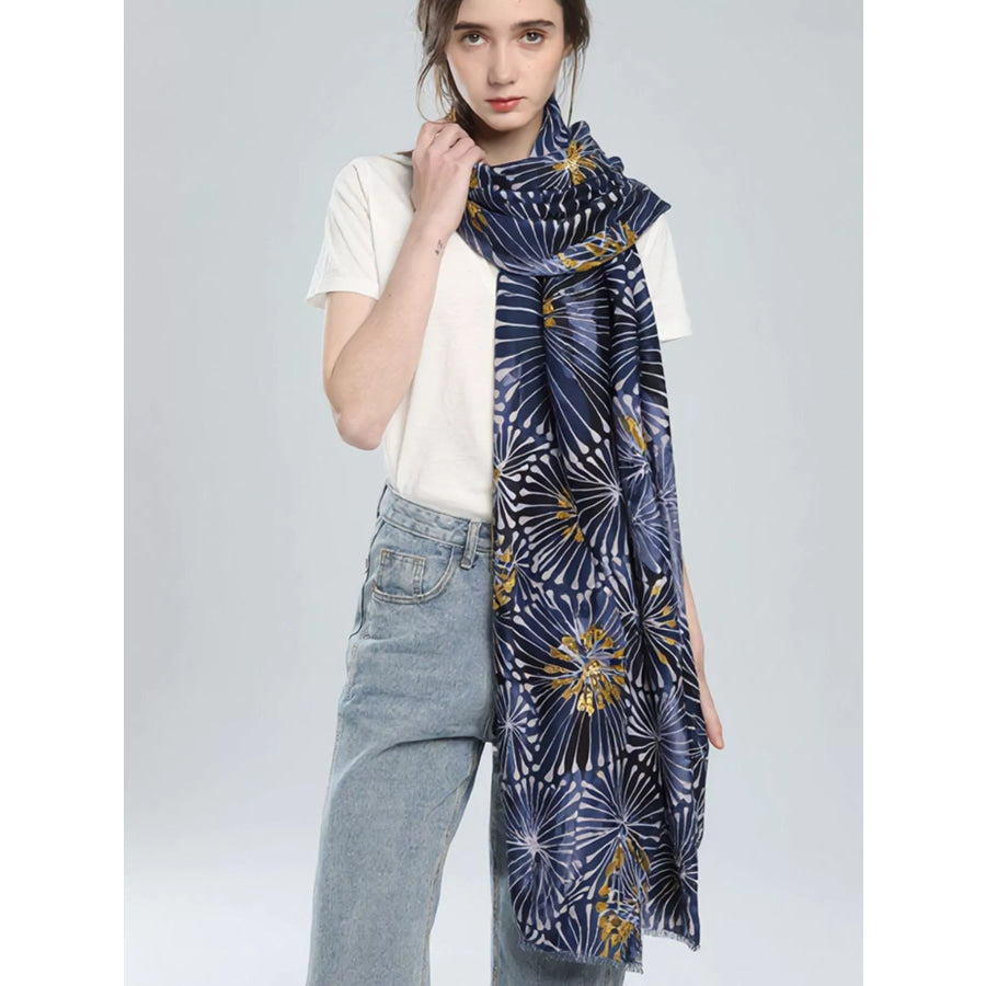 Fireworks Print Lightweight Scarf Blue / One Size Apparel and Accessories