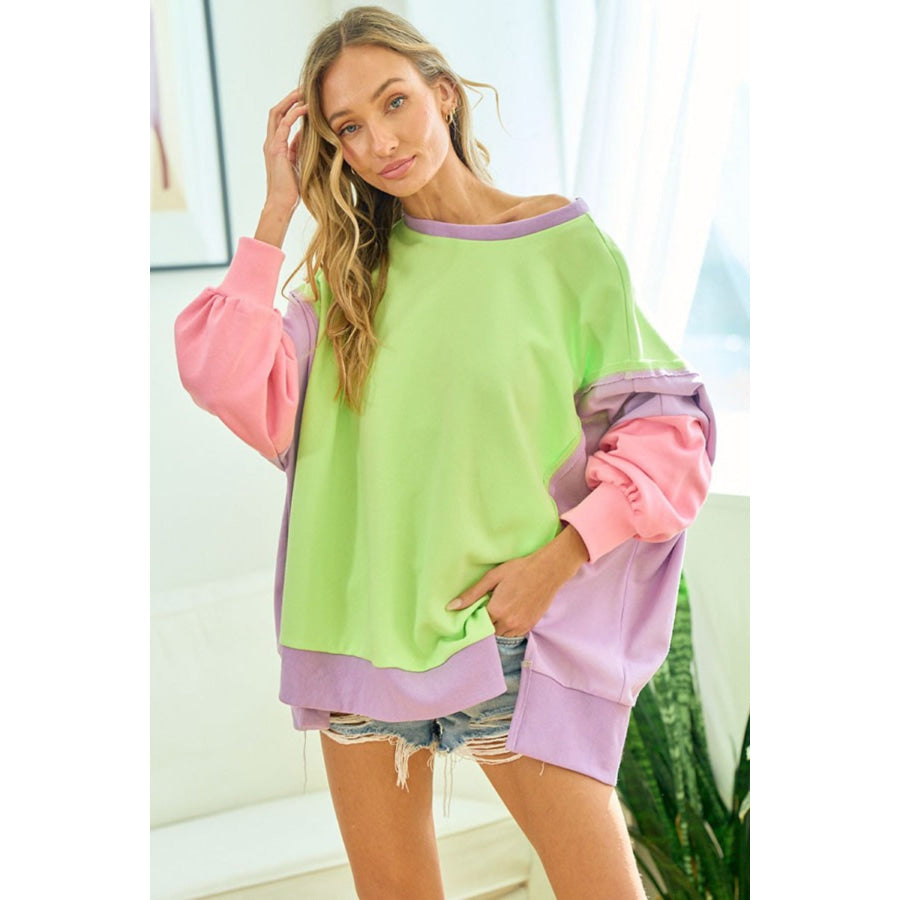 First Love Color Block Long Sleeve Slit Sweatshirt Apparel and Accessories