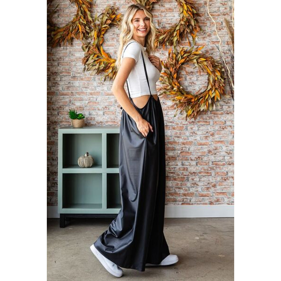 First Love Drawstring Back Spaghetti Strap Wide Leg Overall Apparel and Accessories