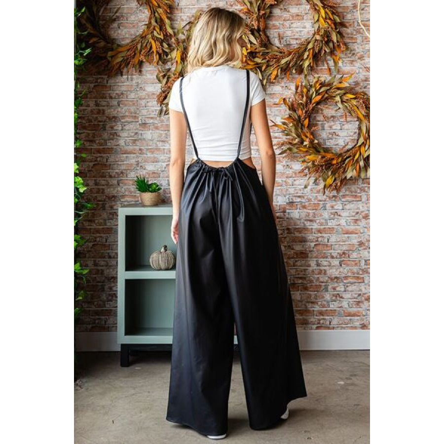 First Love Drawstring Back Spaghetti Strap Wide Leg Overall Apparel and Accessories