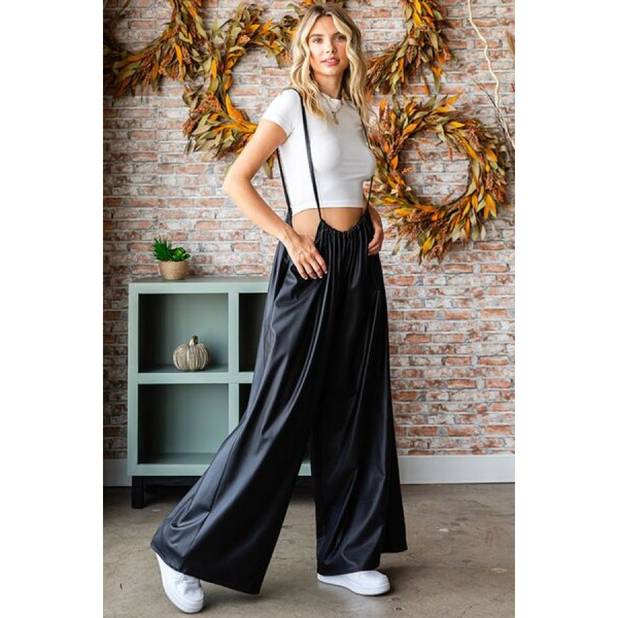 First Love Drawstring Back Spaghetti Strap Wide Leg Overall Apparel and Accessories