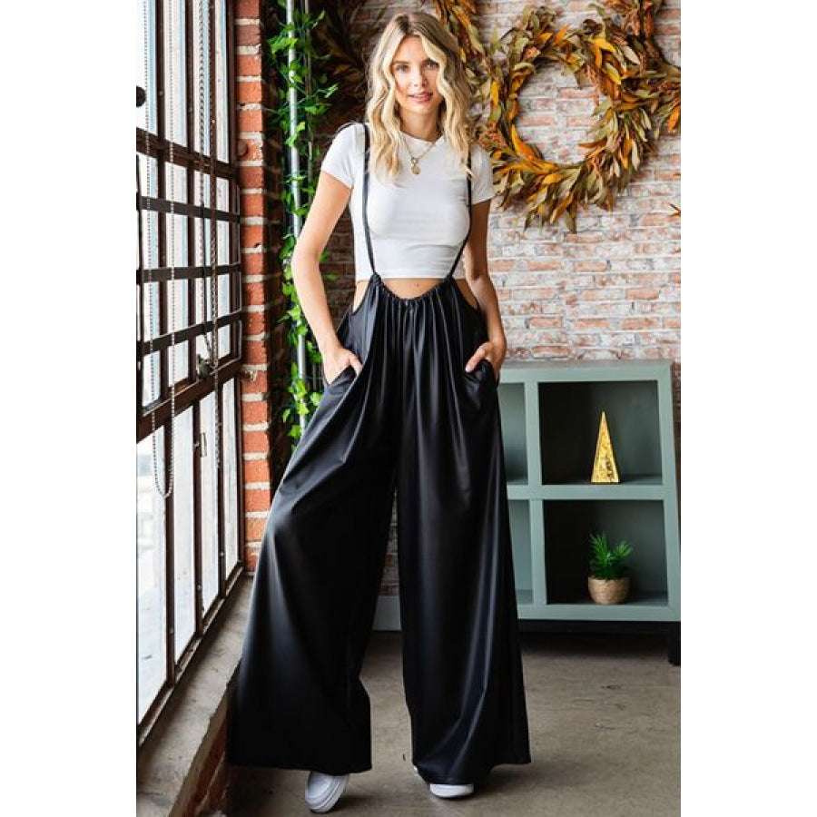 First Love Drawstring Back Spaghetti Strap Wide Leg Overall Apparel and Accessories