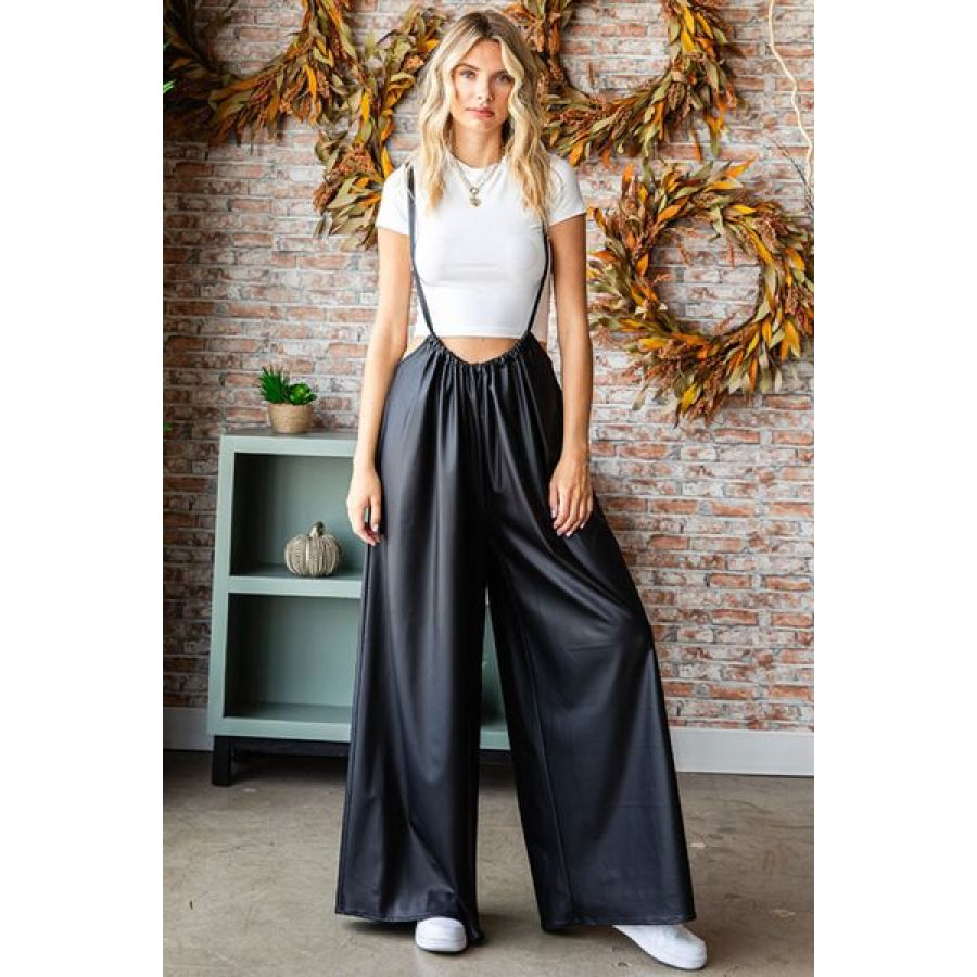 First Love Drawstring Back Spaghetti Strap Wide Leg Overall Apparel and Accessories