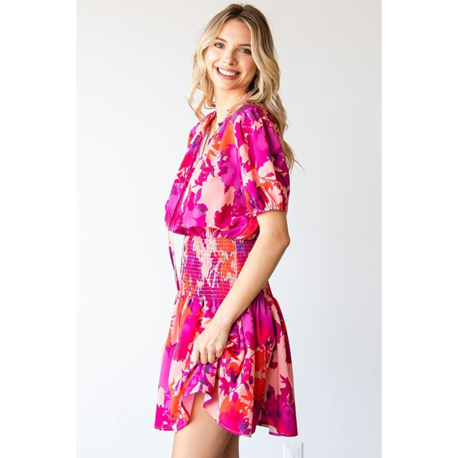 First Love Floral Short Sleeve Smocked Mini Dress Apparel and Accessories