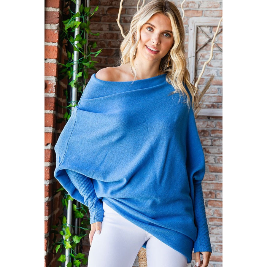 First Love Full Size Asymmetrical Hem Dolman Sleeve Sweater Apparel and Accessories