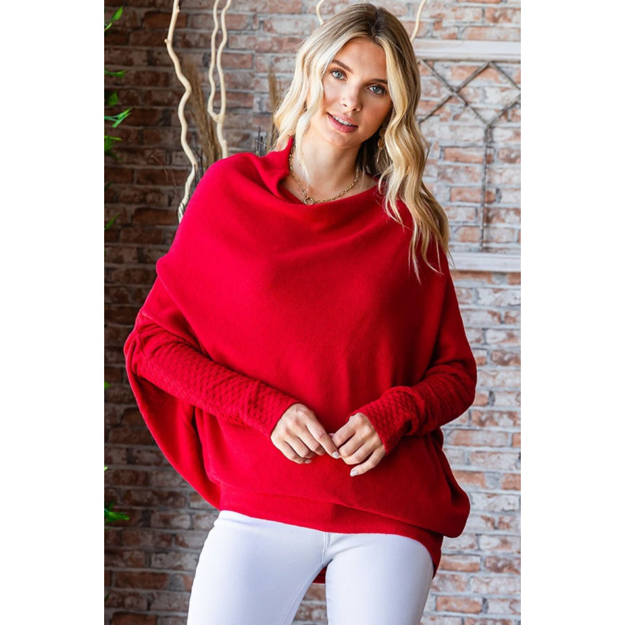 First Love Full Size Asymmetrical Hem Dolman Sleeve Sweater Apparel and Accessories