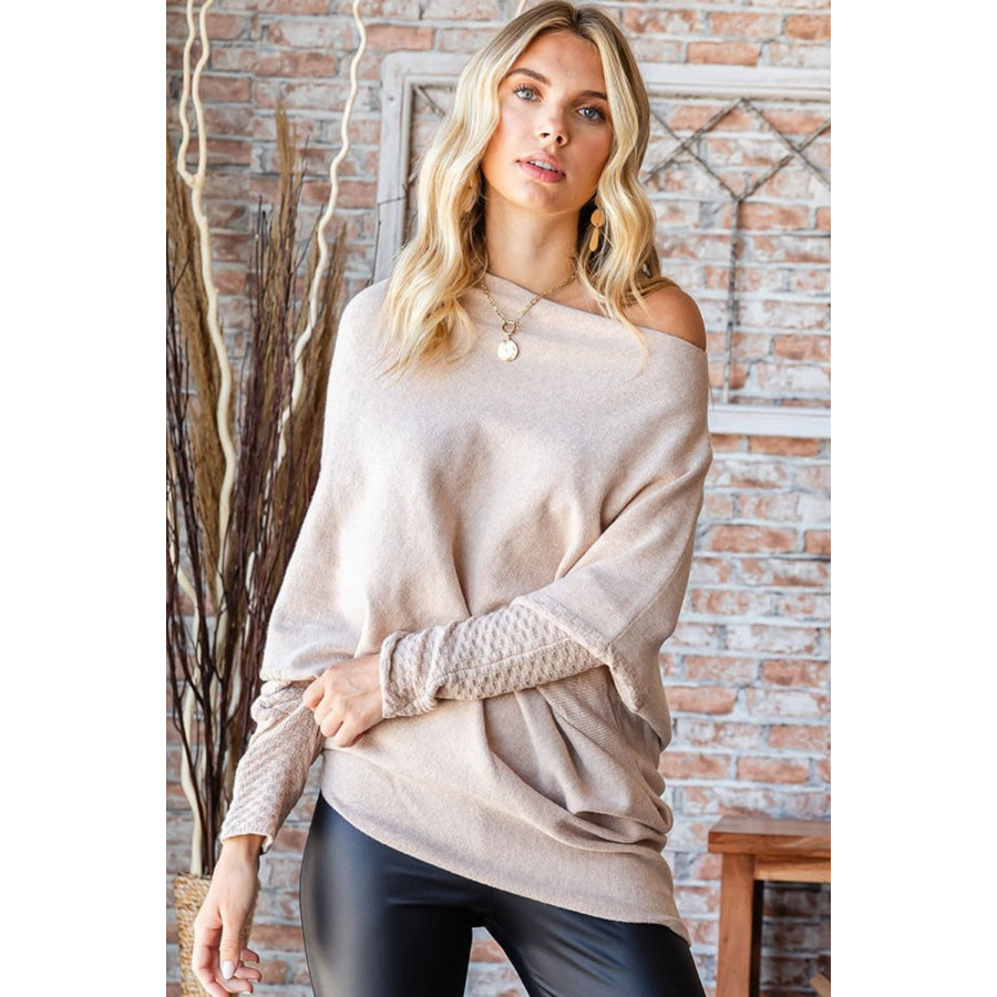 First Love Full Size Asymmetrical Hem Dolman Sleeve Sweater Apparel and Accessories