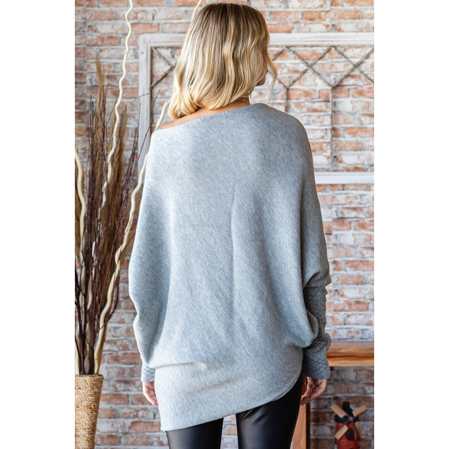 First Love Full Size Asymmetrical Hem Dolman Sleeve Sweater Apparel and Accessories