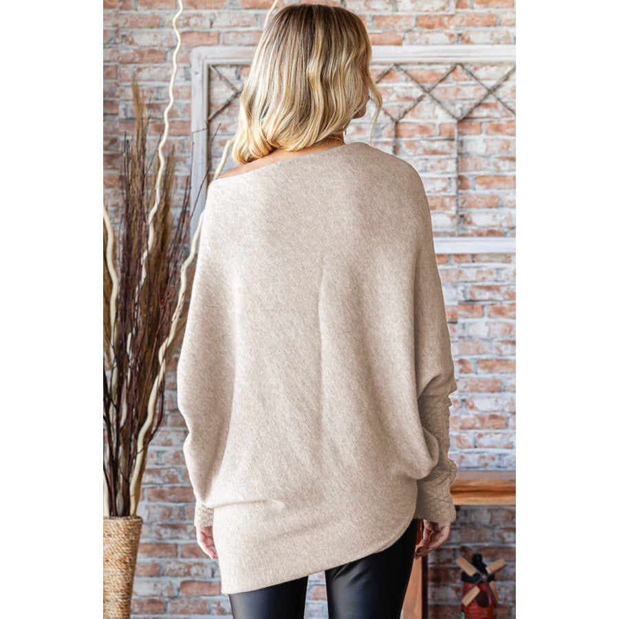 First Love Full Size Asymmetrical Hem Dolman Sleeve Sweater Apparel and Accessories