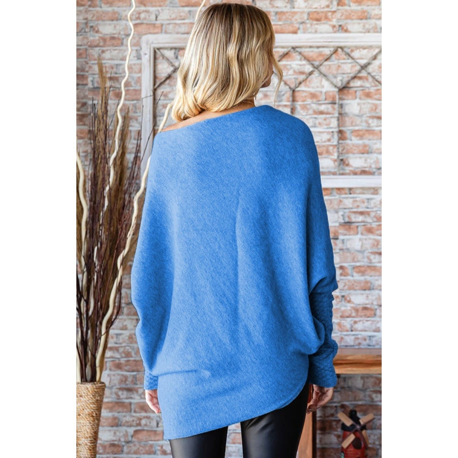 First Love Full Size Asymmetrical Hem Dolman Sleeve Sweater Apparel and Accessories