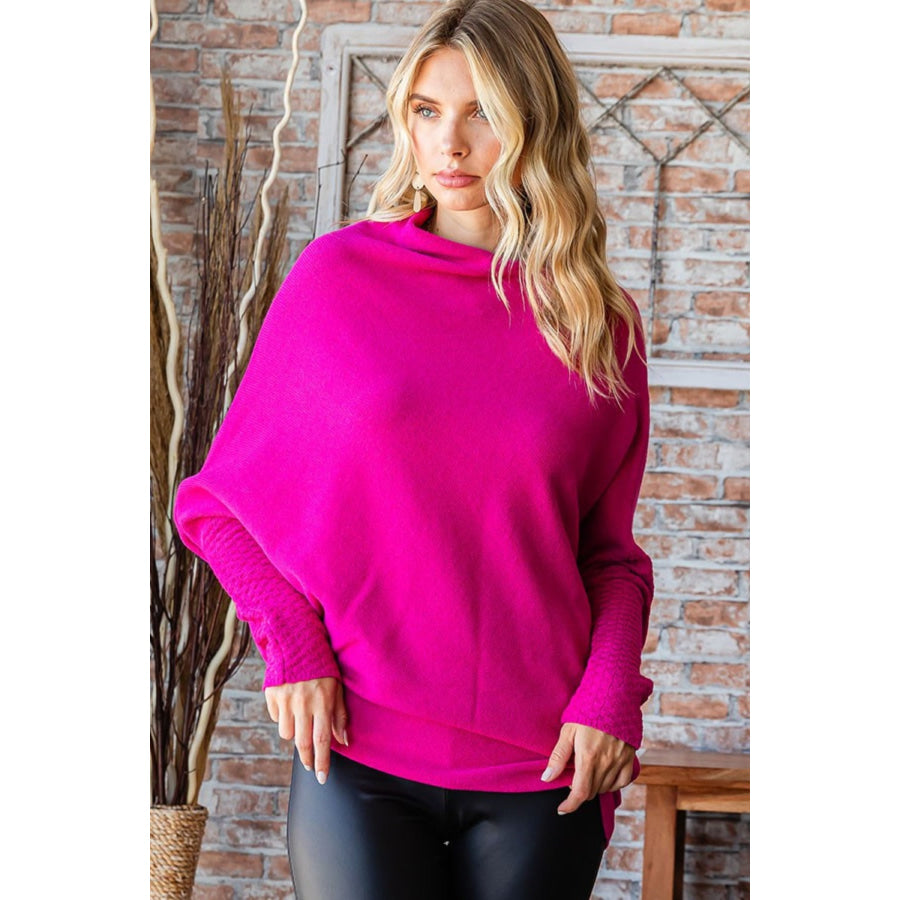 First Love Full Size Asymmetrical Hem Dolman Sleeve Sweater Apparel and Accessories