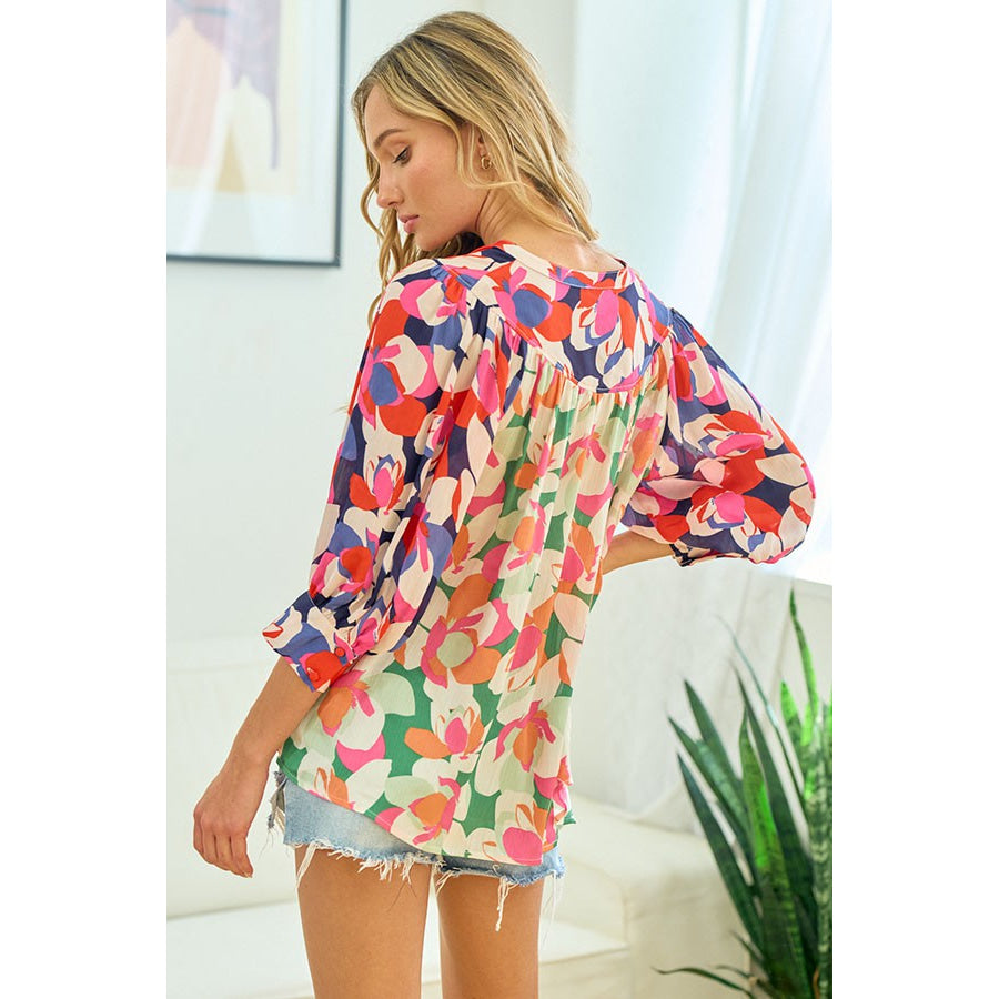 First Love Full Size Floral Button Down Satin Shirt Apparel and Accessories