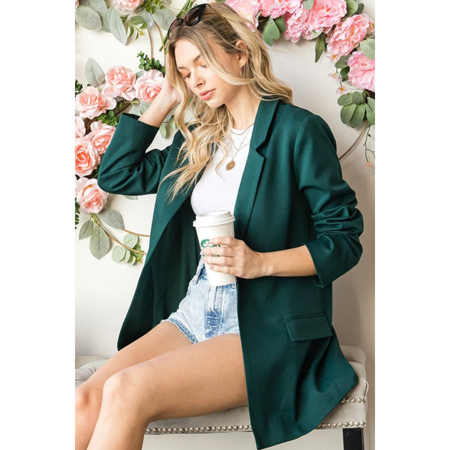 First Love Full Size Open Front Long Sleeve Blazer with Pockets Apparel and Accessories