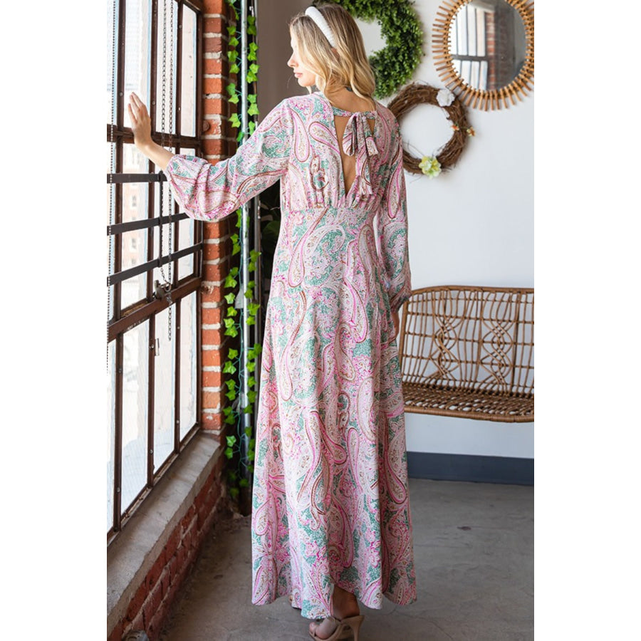 First Love Paisley Print Tie-Back Long Sleeve Maxi Dress Multi / S Apparel and Accessories
