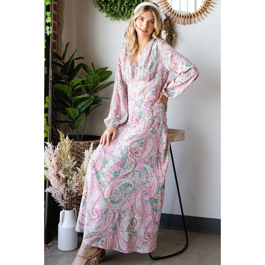 First Love Paisley Print Tie-Back Long Sleeve Maxi Dress Multi / S Apparel and Accessories