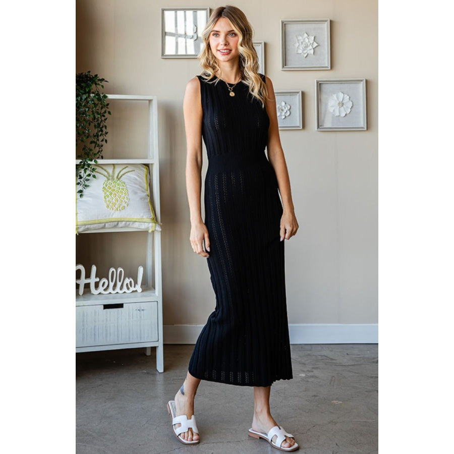 First Love Ribbed Knit Sleeveless Fitted Midi Dress Apparel and Accessories