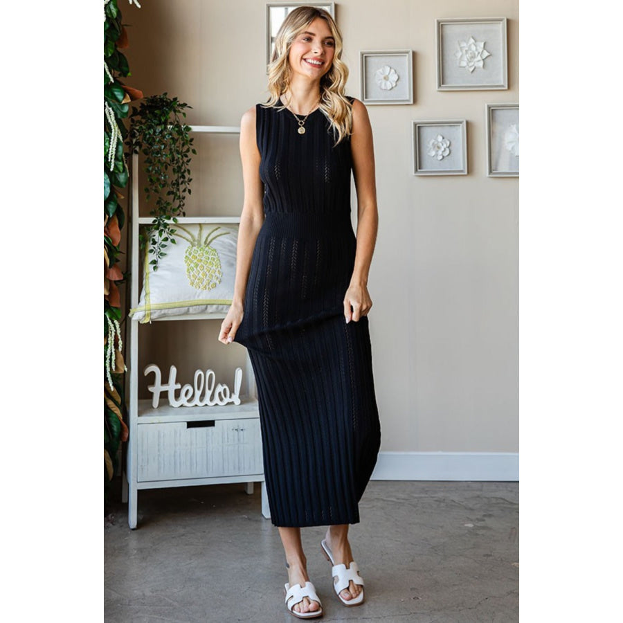 First Love Ribbed Knit Sleeveless Fitted Midi Dress Apparel and Accessories