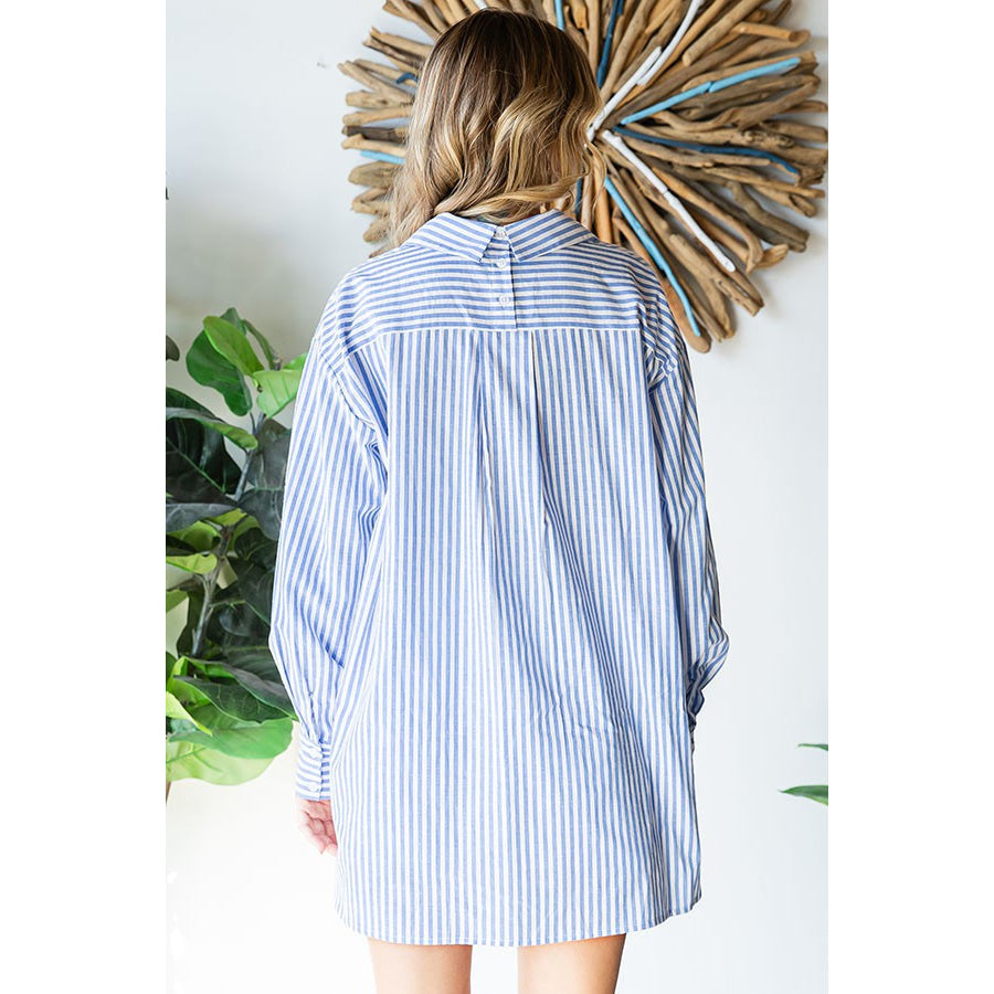 First Love Striped Button Down High-Low Hem Shirt Apparel and Accessories