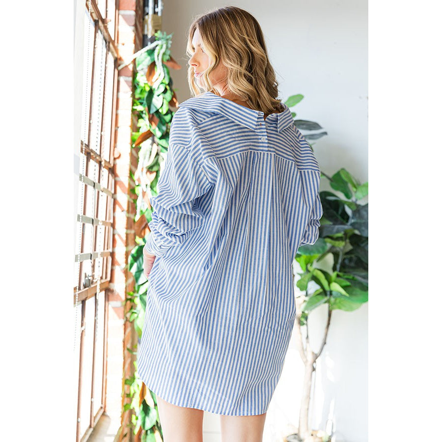 First Love Striped Button Down High-Low Hem Shirt Apparel and Accessories