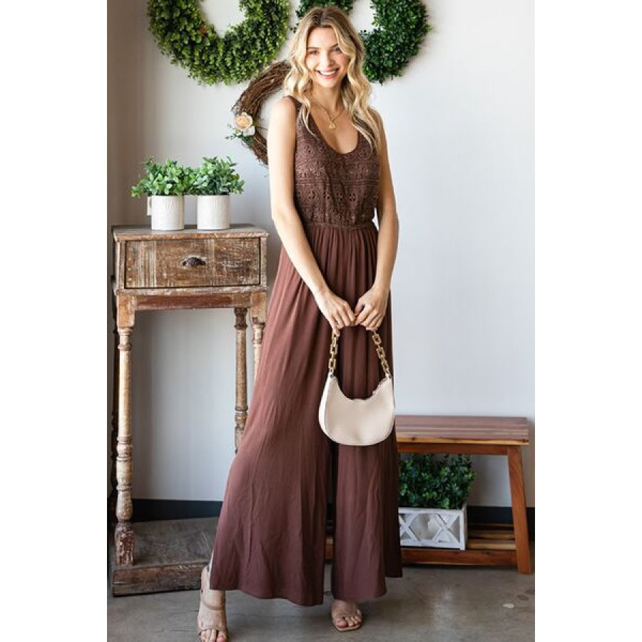 First Love Tie Back Sleeveless Slit Wide Leg Jumpsuit Apparel and Accessories