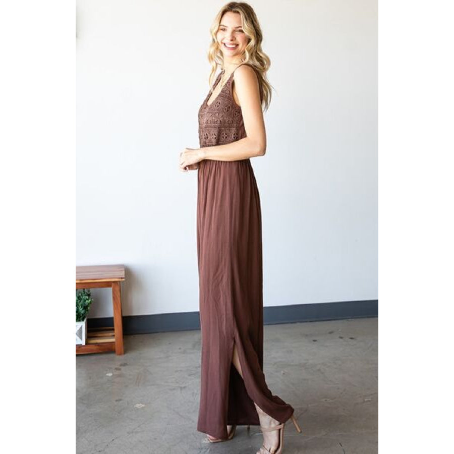 First Love Tie Back Sleeveless Slit Wide Leg Jumpsuit Apparel and Accessories