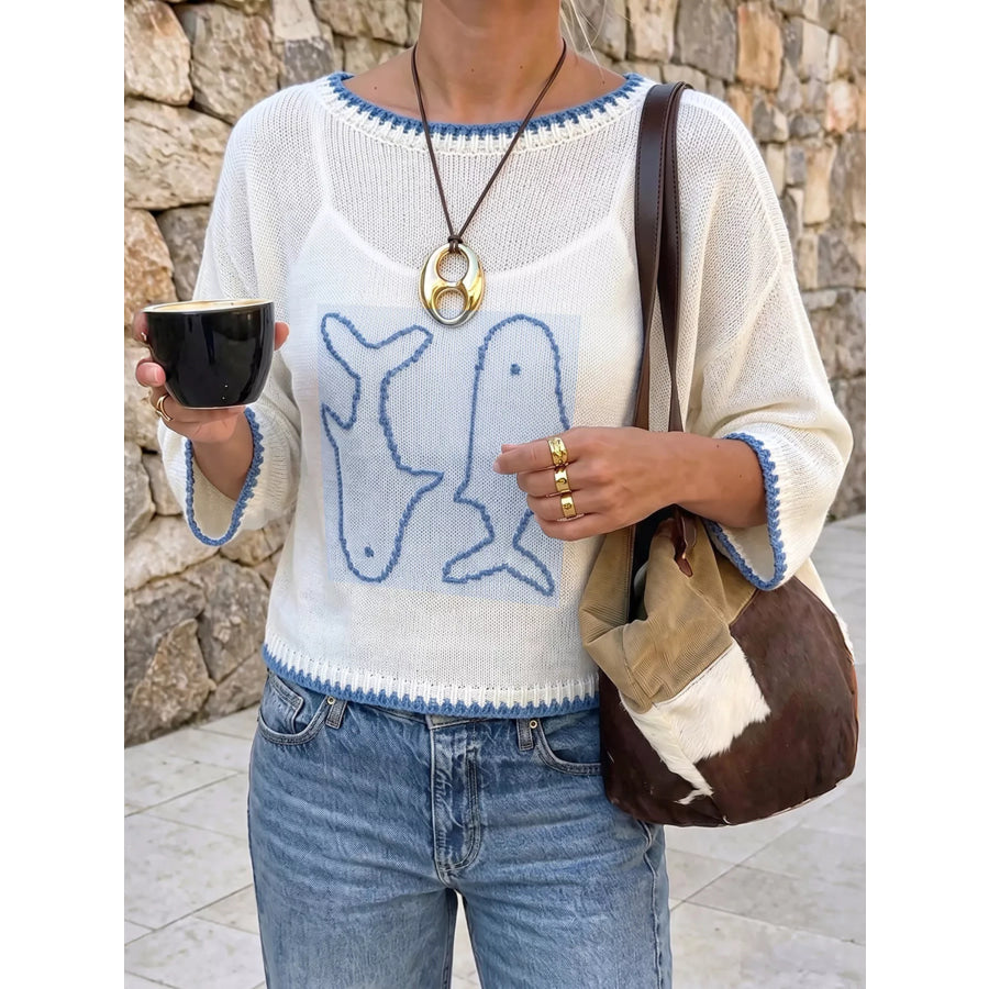Fish Contrast Trim Knit Top Apparel and Accessories
