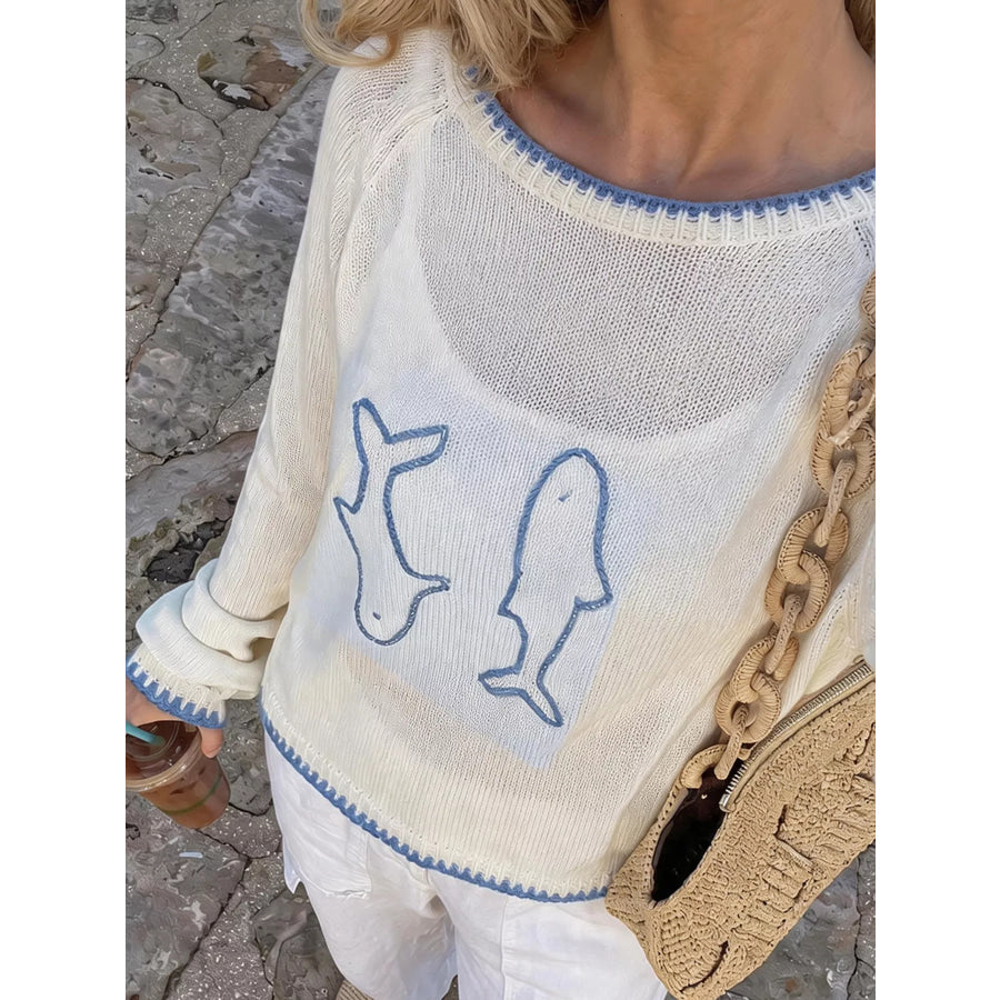 Fish Contrast Trim Knit Top Apparel and Accessories