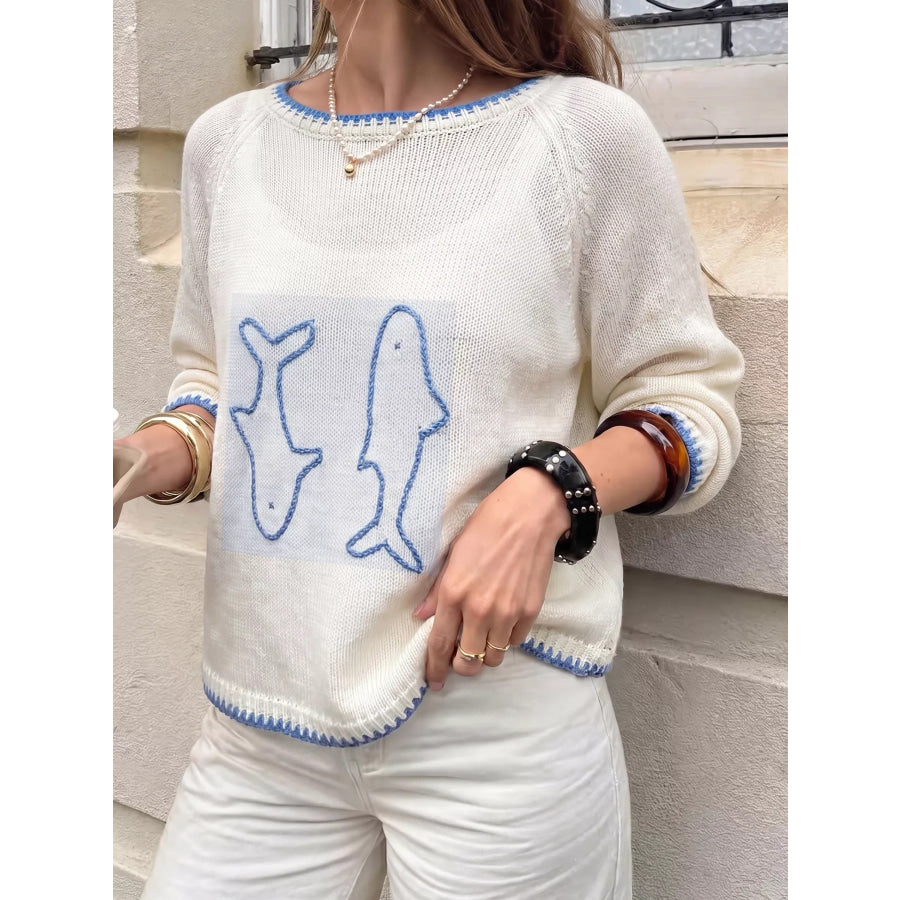 Fish Contrast Trim Knit Top Apparel and Accessories