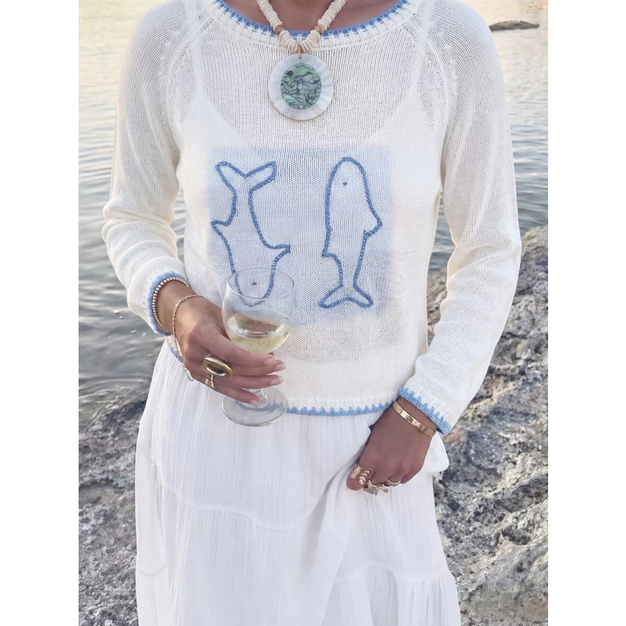 Fish Contrast Trim Knit Top Apparel and Accessories